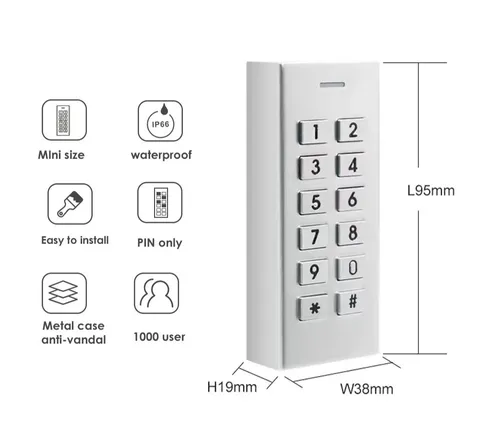 Mini Keypad Door Lock IP66 Waterproof PIN Access Controller 1000 User Entry Tool