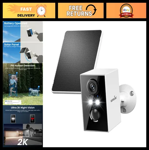 2K WiFi Outdoor Security Camera - Wireless, Solar/Battery, Color Night Vision, A