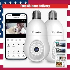 LaView 4MP Bulb Security Camera 2 Pack Wi-Fi 2K Alexa Night Vision