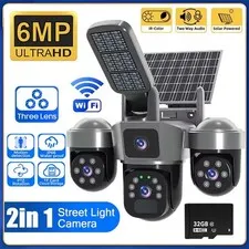 2in1 Solar Street Light Camera Outdoor 3-Lens WiFi Night Vision Surveillance Cam
