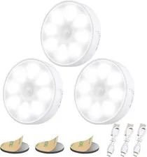 Upgraded 3-Pack Motion Sensor Light – 8 LEDs, USB Rechargeable, Night Light
