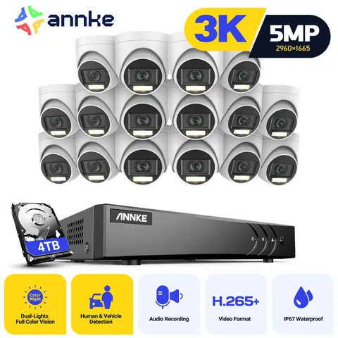 ANNKE 16CH DVR 5MP Audio Security Camera System Color Night AI Human Detection