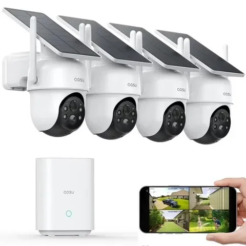 AOSU Solar Security Cameras Outdoor Wireless 4 Cam Kit 2K Night Vision 360° View