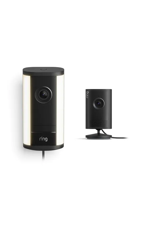 Ring Spotlight Cam Pro, Plug-In (Newest Model), Black with Indoor Cam Plus, Blac