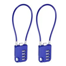 4-Digit Combination Padlock with Steel Wire Rope (7.9 Inch, Dark Blue) (2Pcs)