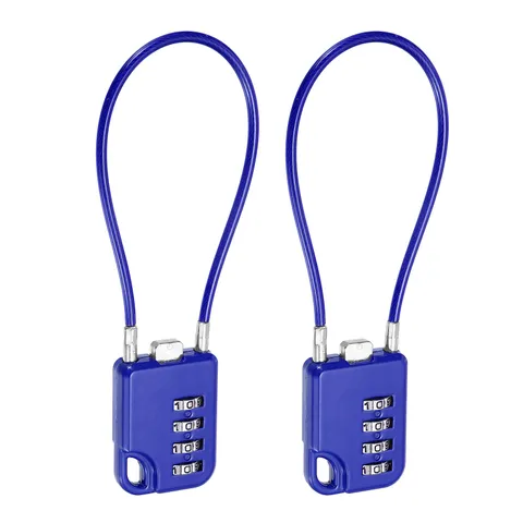 4-Digit Combination Padlock with Steel Wire Rope (7.9 Inch, Dark Blue) (2Pcs)