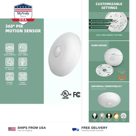 ECOELER PIR Ceiling Sensor Switch, Hard-Wired Occupancy Motion Sensor with Sl...