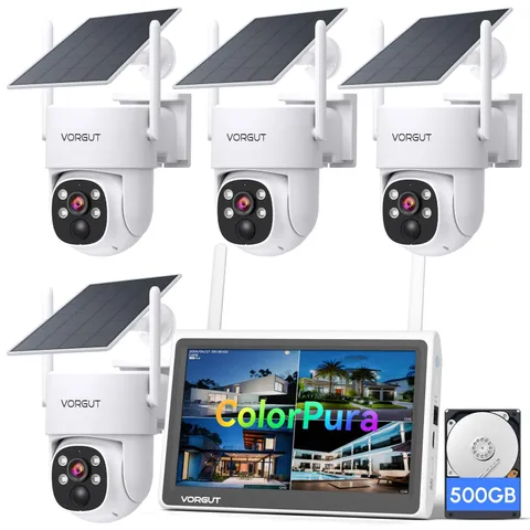 Solar Security Cameras Wireless Outdoor with 10'' Monitor, 4pcs 2K Solar Powe...