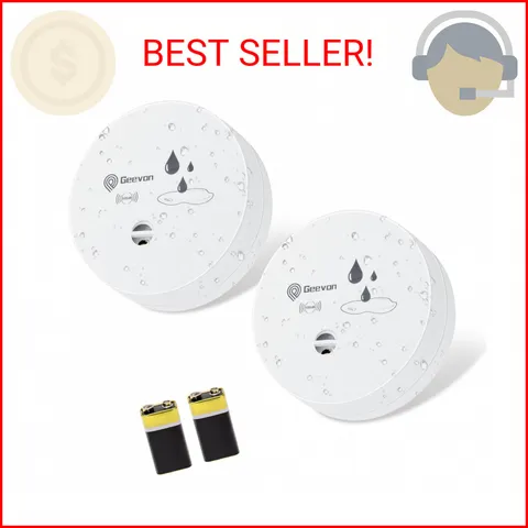 Geevon 2 Pack Water Leak Detectors, 100dB Water Sensor Alarms Flood Detector for