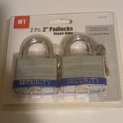 HFT 40603 2in Steel Padlocks Keyed Alike 2-Pack Silver/Blue w/4 Keys