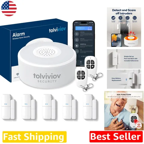 Smart Home Security System 8pc WiFi Door Alarm Kit with Alexa Voice Control