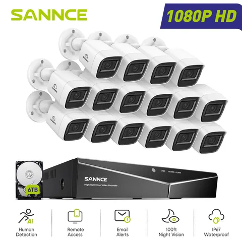 SANNCE 1080P Security Camera System 5in1 16CH DVR CCTV Outdoor Human Detection