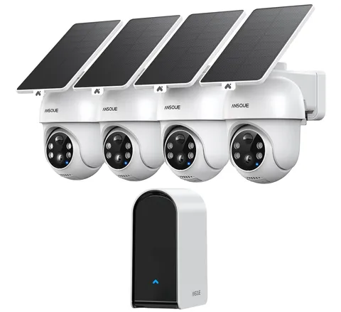 Home Security Cameras Wireless Outdoor, Solar Powered, 4-Cam System