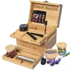Three Way Cut Stash Bamboo Storage Combination Lock Wooden Organizer Removable
