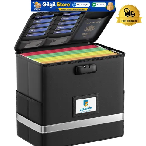 Secure Fireproof File Box with Zipper Lock & Reflective Strips for Easy Access