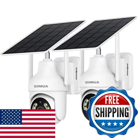 SEHMUA RBX-S73 2K Solar Security Camera 2 Pack 360° Pan/Tilt WiFi Color Night