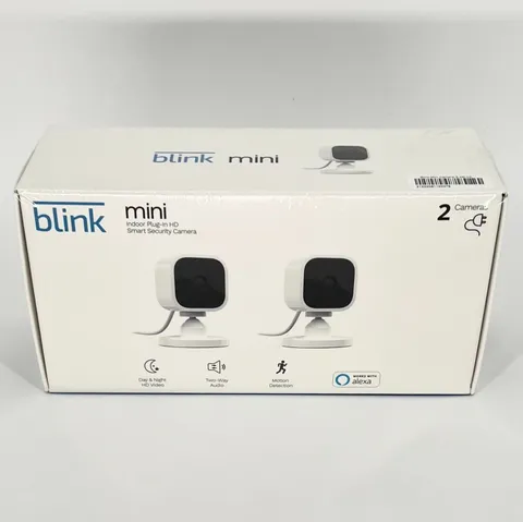 Blink Mini Compact Indoor Plug In Smart Security Camera 2 Pack Motion Detection