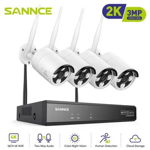 SANNCE Wireless 16CH NVR 3MP Two Way Audio IP Security Camera System WIFI Color