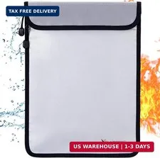 Upgraded Two Pockets Fireproof Document Bag (2000℉), 15"x 11" Fire Proof Bag for