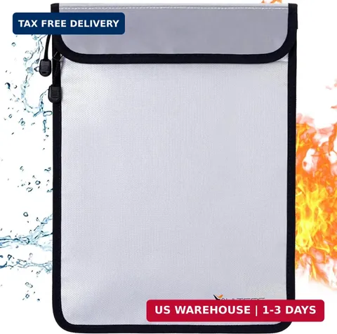 Upgraded Two Pockets Fireproof Document Bag (2000℉), 15"x 11" Fire Proof Bag for