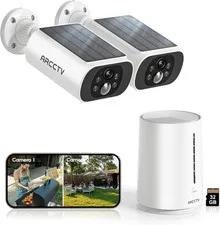 Solar Security Cameras Wireless Outdoor, No Monthly Fee, 2-Camera Bullet Home Se