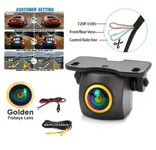 720P Gold-Edged AHD Car Backup Camera with Wide-Angle Fisheye Lens-Night Vision