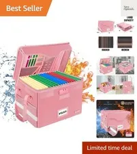 Fireproof Document Box with Lock,File Storage Organizer with Zipper Pockets,C...