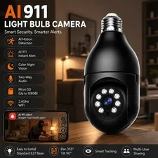 2K Wireless Light Bulb Security Camera 2.4GHz -5GWiFi, 360-degree 