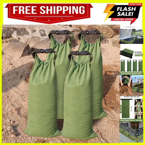 Flood Water Barrier Sand Bags - 4Pcs Thickened Long Canvas Flood Protection S...