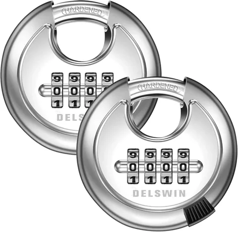 4 Digit Combination Lock Disc Padlock with Hardened Steel Shackle Outdoor Combo