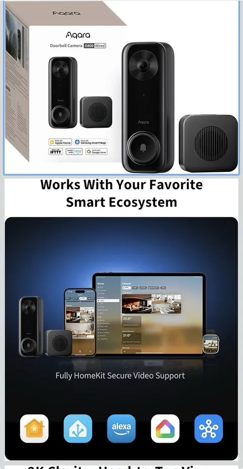 Aqara Doorbell Camera G400 with Chime, Wired/PoE, HomeKit Secure Video, 2K HD