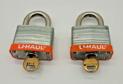 Pair of U Haul MOVER'S PADLOCKS 2" Single Keys