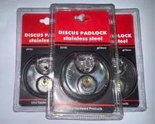 Lot of 3 Stainless Steel Discus Lock. "NEW"&SEALED 