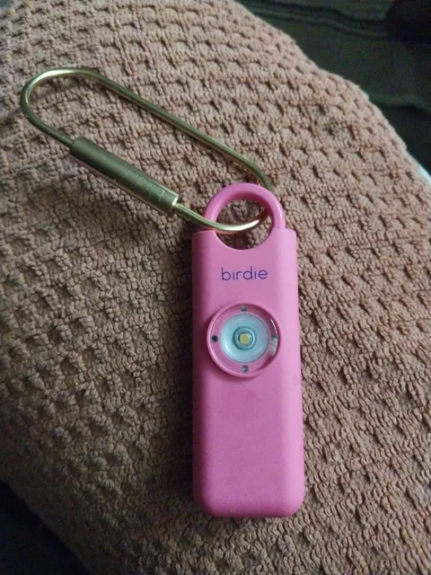 Birdie Women's Self Defense Siren Alarm Safety Tool Blossom Pink Brass Keychain