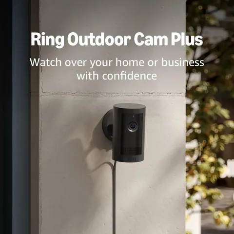 Outdoor Cam Plus, Plug-In (Newest Model), Home or Business Security, Wide-Angle