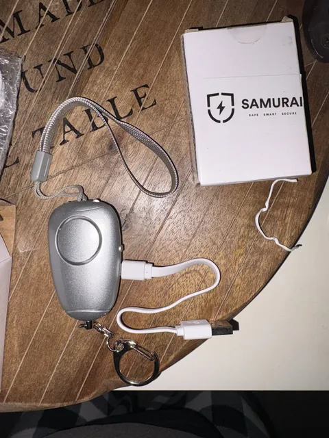 New Samurai Personal Alarm Keychain with LED Lights, charging cord -  Silver