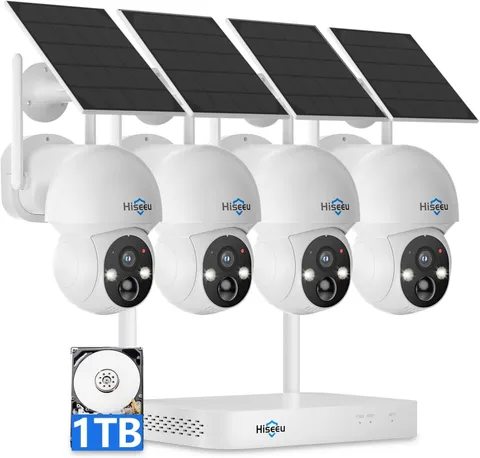 Home Security Camera System, 2.4G & 5G Wifi, Solar-Powered 4MP 4 Cam-Kit, Color