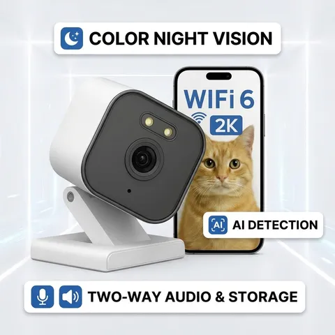 Indoor 2K WiFi Security Camera with AI Motion Detection Color Night Vision