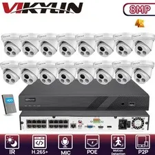 Vikylin 16POE 16CH NVR CCTV Kit Turret IR30M MIC 8MP Security Camera Systems lot