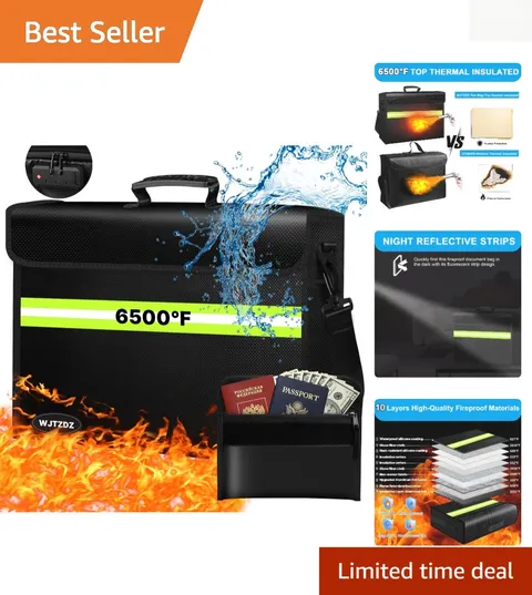 Secure 6500°F Document & Money Bag with Reflective Strip and Detachable Wallet