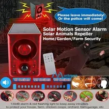 Solar Animal Repeller Outdoor Motion Sensor Alarm 130dB Dog Barking Voice Record