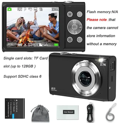 4K Digital Camera Autofocus Vlogging Camera HD 48MP with 2.8" Large Screen Camco