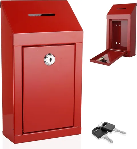 Metal Donation Box-Suggestion Box with Slot and lock-Cash Lock box for Money-...