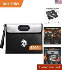 2-Pocket Fireproof Document Bag with Lock, 6500℉ Fireproof Money Bag | 10-Lay...