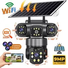 Solar Powered 9MP Wireless WIFI Camera Night Vision CCTV PTZ Camera Outdoor Cam