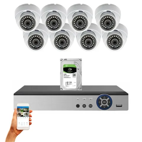 Evertech 16 Channel H.265 DVR 2TB HDD 8pc 1080p CCTV Security Dome Camera System