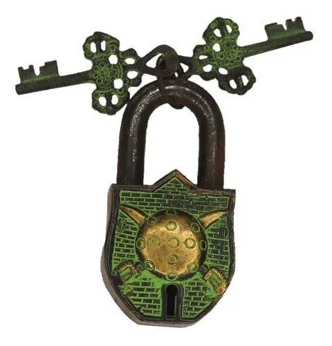 Sword and Shield Design Safety Door Lock Antique Style Handmade Brass Padlock