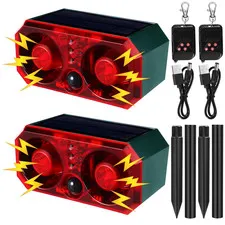Qualirey 2 Pcs Solar Outdoor Motion Sensor Alarm Stake Animal Deterrent Dog