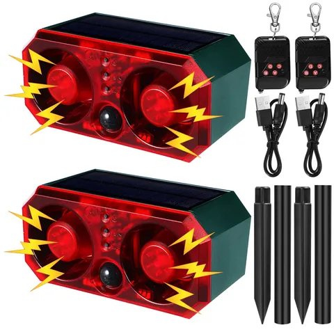 Qualirey 2 Pcs Solar Outdoor Motion Sensor Alarm Stake Animal Deterrent Dog