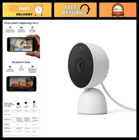 Indoor Security Camera 1080p Wired - 2nd Gen Smart Home Surveillance - White